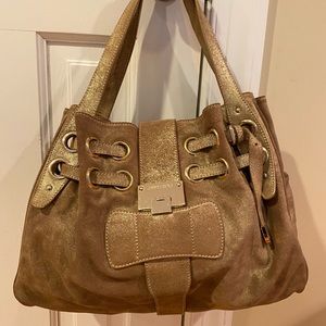 Jimmy Choo Metallic Gold Suede Ramona Tote